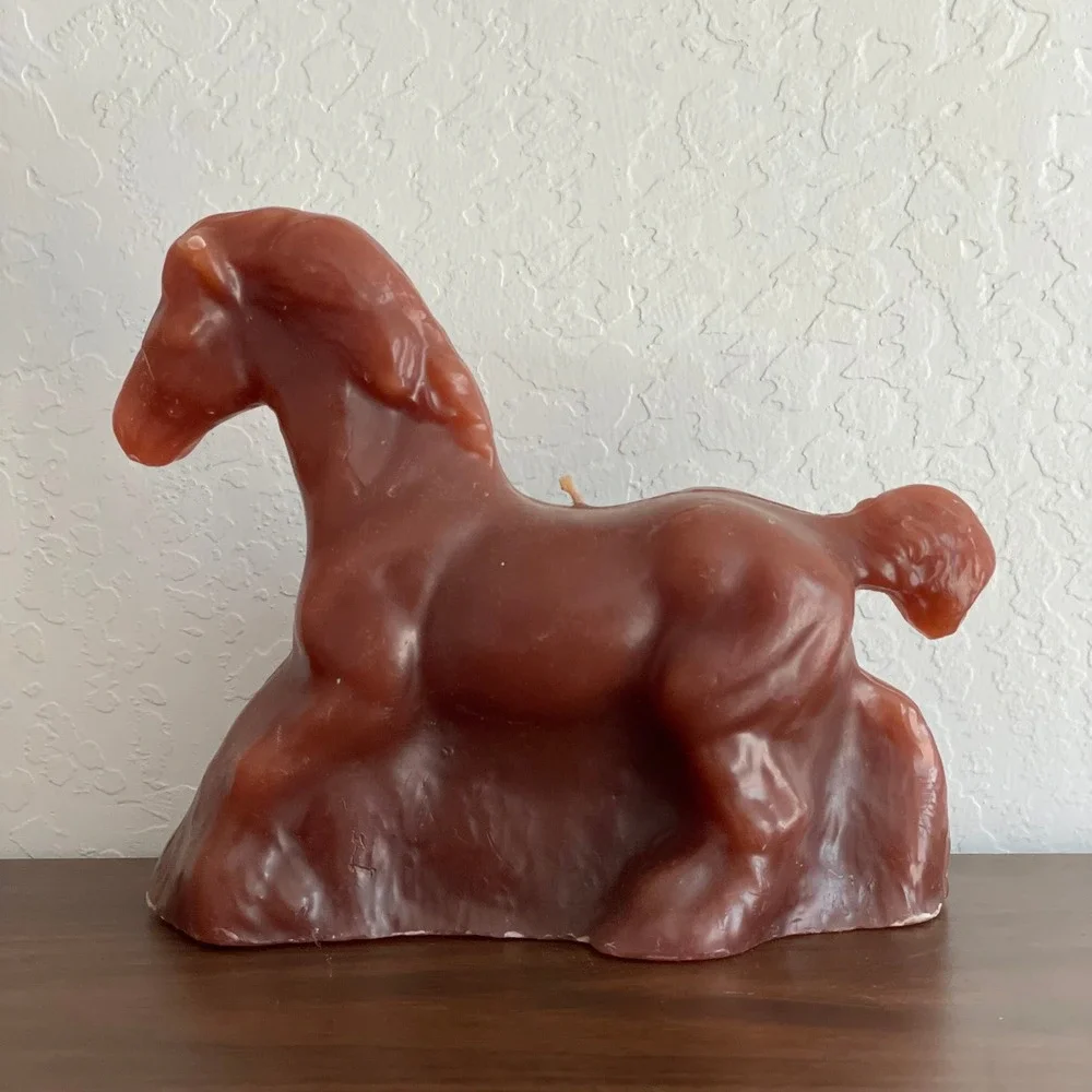 Vintage Large Horse Candle Figurine Wax Brown Equestrian Cabincore Cottagecore‎